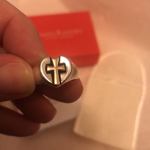 James Avery sterling silver and 14k gold Heart Cross ring sz7 w/ box and dustbag - Picture 3 of 4